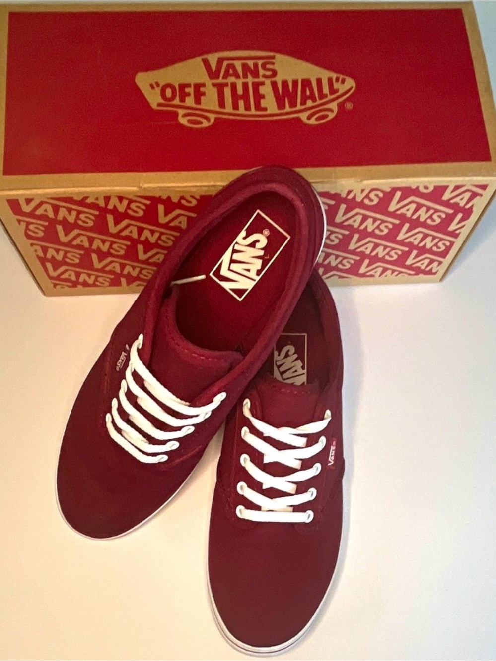 Vans Burgundy Canvas Low-Top Sneakers with White Laces Women's